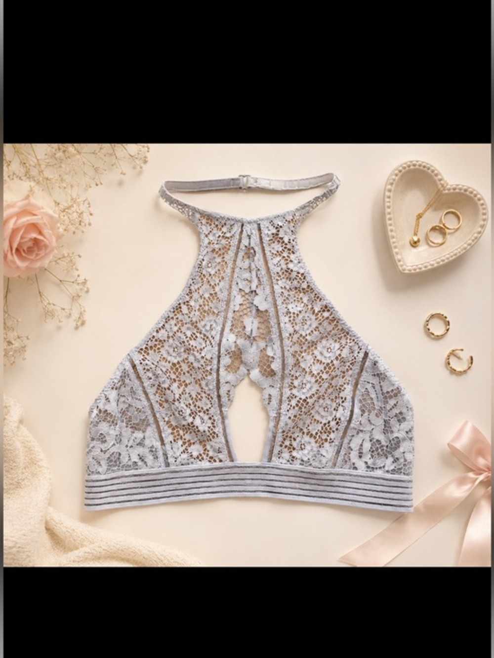 Victoria’s Secret Very Sexy Gray Lace High Neck Bralette XS NWT